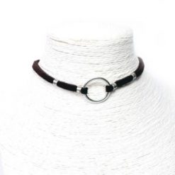 Choker / Collar Black Leather Round Ring Element