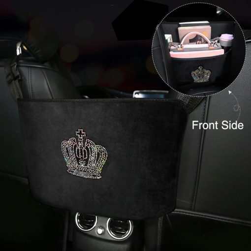 Car Storage Bag Organizer Diamond Rhinestone Seat Back Holder Multi-Pockets Car