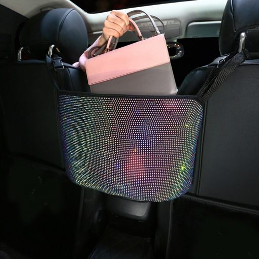 Car Storage Bag Organizer Diamond Rhinestone Seat Back Holder Multi-Pockets Car