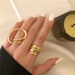 New Cool Hollow Out Geometry Irregular Distortion Multilayer Cross Twist Metal Ring for Women