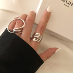 New Cool Hollow Out Geometry Irregular Distortion Multilayer Cross Twist Metal Ring for Women