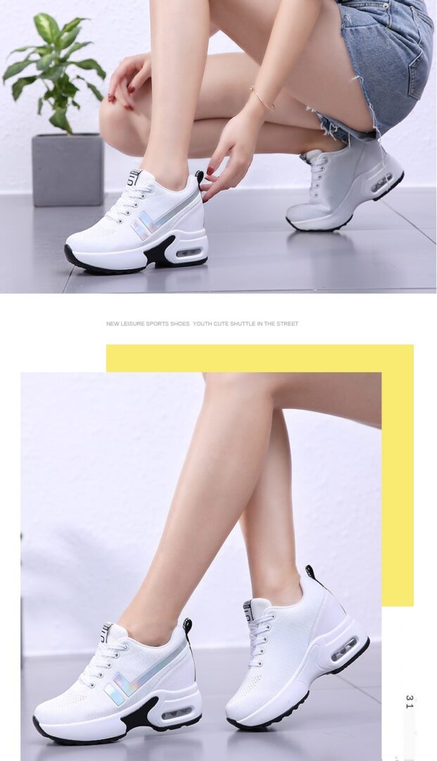 Spring High Heel Shoes Women Platform Sneakers Ladies Shoes Comfortable Outdoor Walking Solid Casual Shoes Basket Femme
