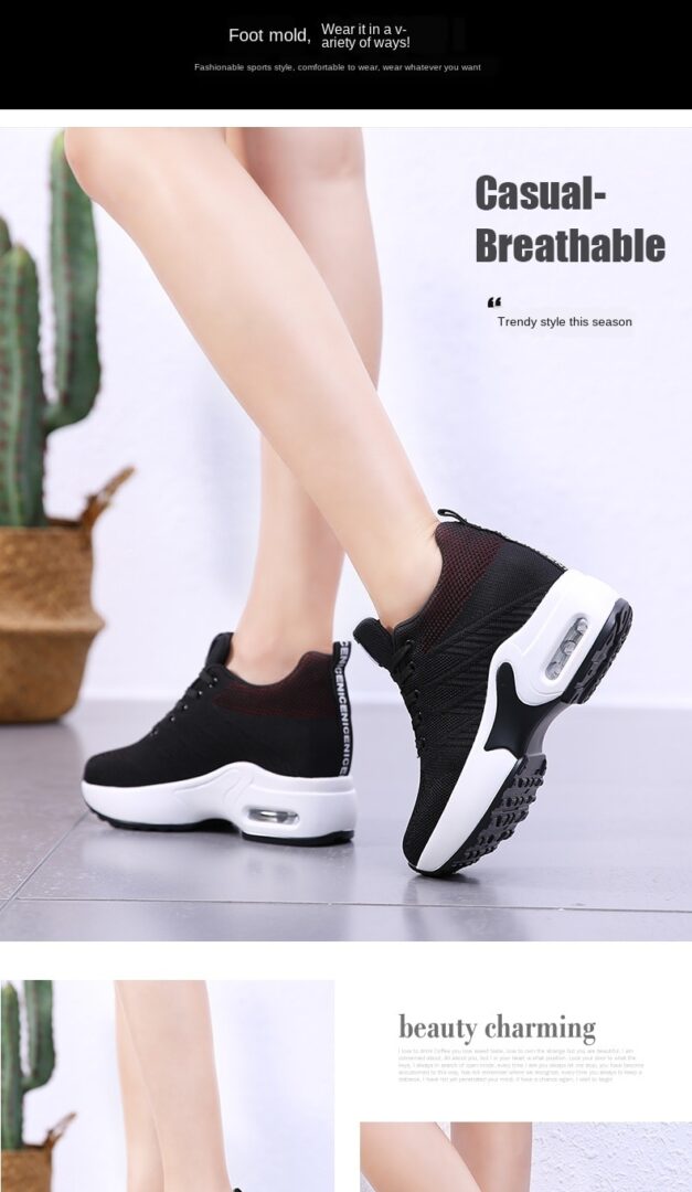 Spring High Heel Shoes Women Platform Sneakers Ladies Shoes Comfortable Outdoor Walking Solid Casual Shoes Basket Femme