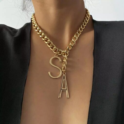 Women Cuban Chain Big Letter S A Pendant Necklace Necklace Jewelry for Women