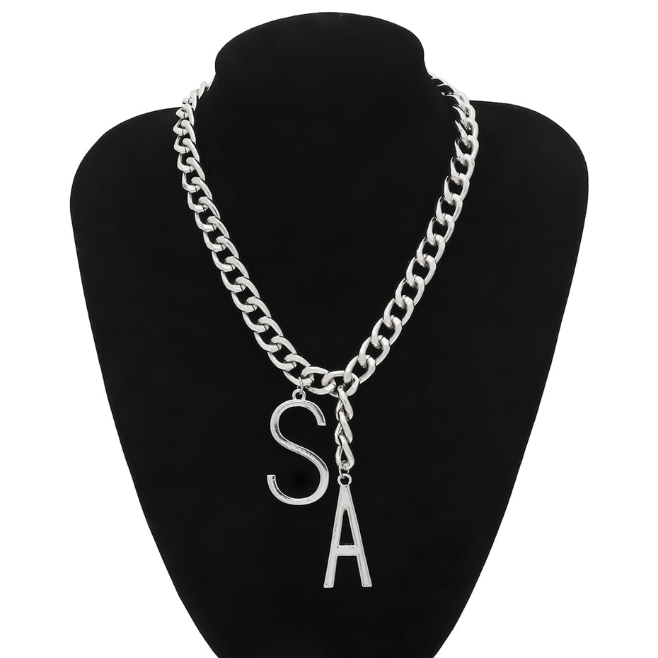 Lacteo Miami Cuban Chain Big Letter S A Pendant Necklace Punk Chunky Thick Chain Charm Necklace Jewelry for Women Accessories