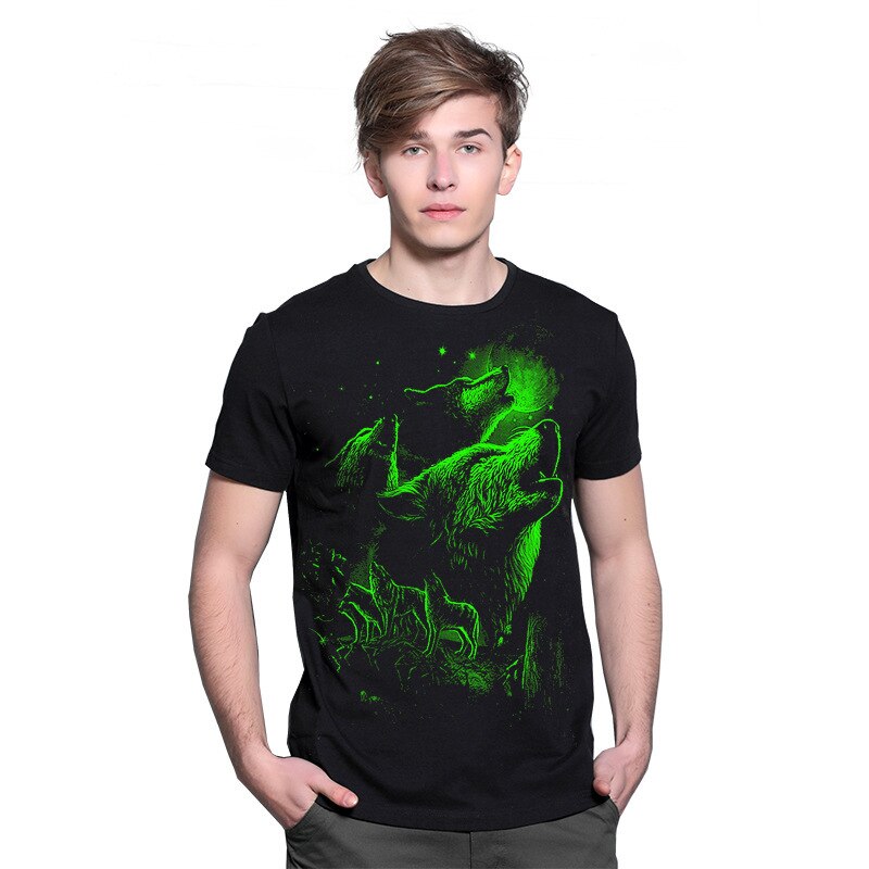3d Fluorescent T-shirt Men's Punk Glow Fashion Three-dimensional Short-sleeved T-shirt Men's Halloween Fluorescent Shirt