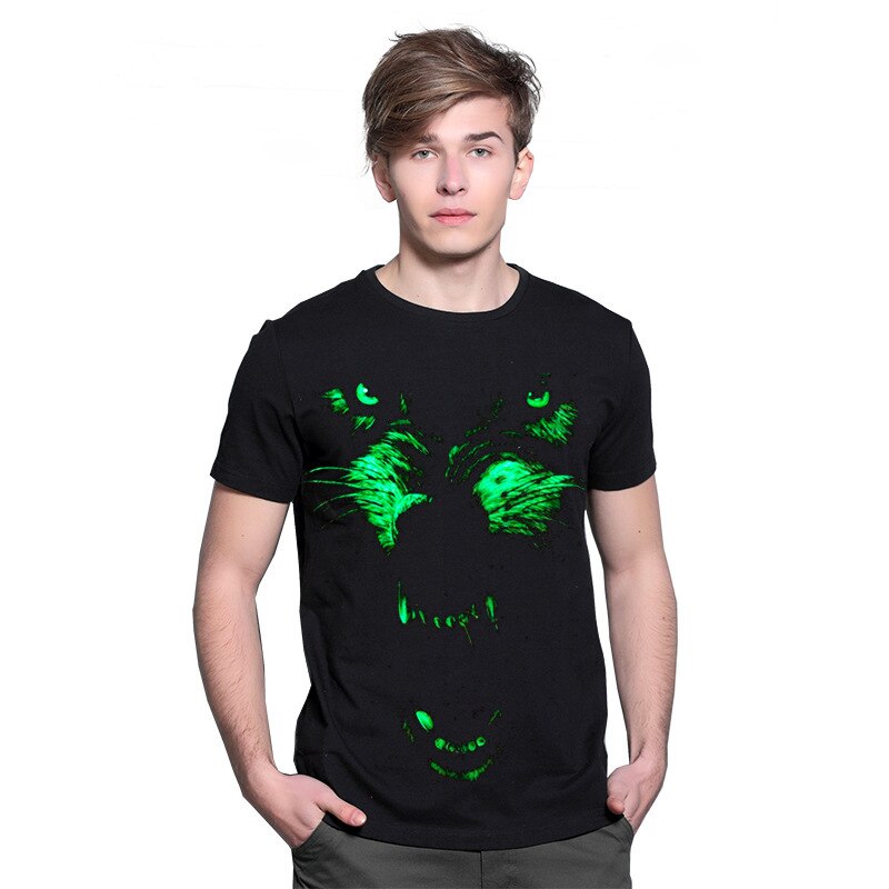 3d Fluorescent T-shirt Men's Punk Glow Fashion Three-dimensional Short-sleeved T-shirt Men's Halloween Fluorescent Shirt