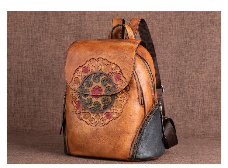 MOTAORA Fashion Backpack Retro Genuine Leather Backpacks For Women New Handmade Embossed Vintage Bag China Style Backpack Ladies