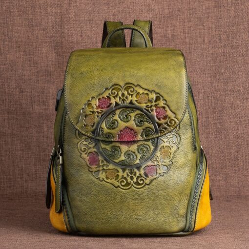 Women Retro Genuine Leather Handmade Vintage Bag Style Backpack
