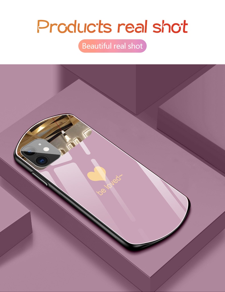 Luxury Cute Oval Heart-shaped Tempered Glass Phone Case For iPhone 12 11 Pro Max XSmax XR X SE 8 7 6 Plus Mirror Lanyard Cover