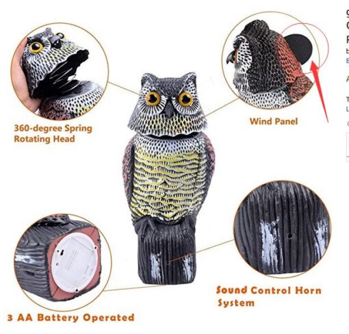 Realistic Bird Scarer Rotating Head Sound Owl Pest Control Scarecrow Garden Yard