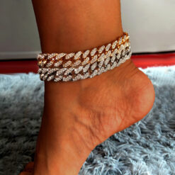 Metal Chain Anklet For Women Men Rhinestone Gold Silver Color Jewelry