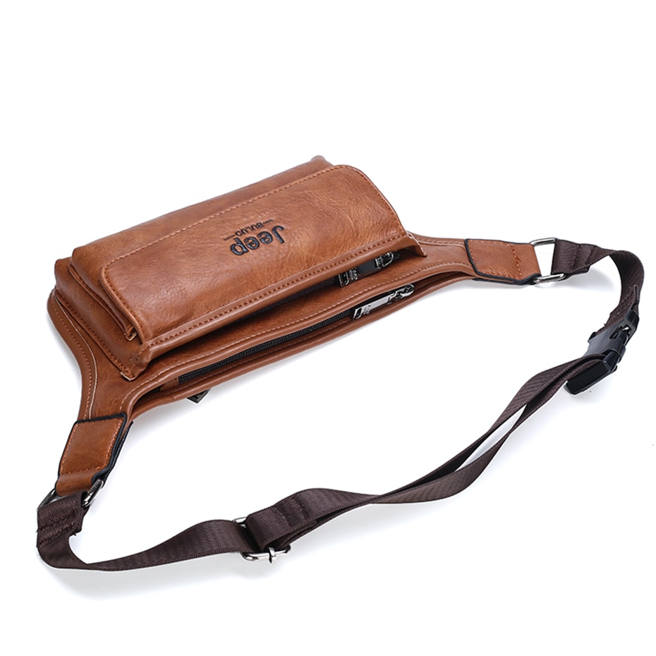 JEEP BULUO Brand Casual Functional Money Phone Belt Bag Chest Pouch Waist Bags Unisex Pack Sling Bag Leather Hip Bag