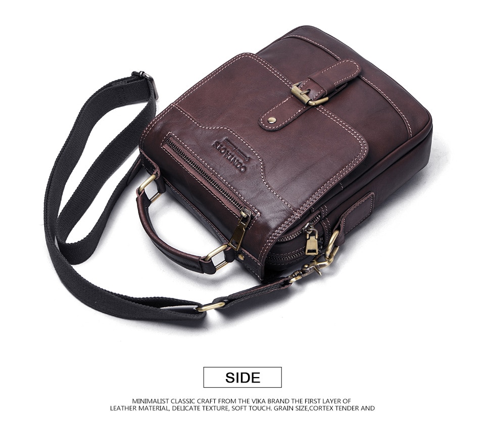 CONTACT'S Genuine Leather Men Message Bags for 7.9in iPad Vintage Travel Handbag Zipper Metal Buckle Business Male Shoulder Bag