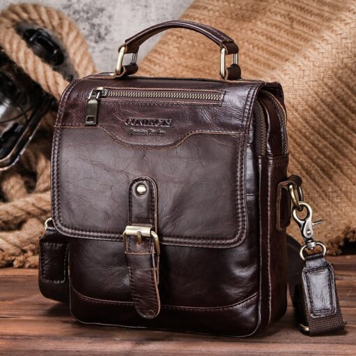 Genuine Leather Men Bags for Travel Handbag Zipper Metal Buckle Business Male Shoulder Bag