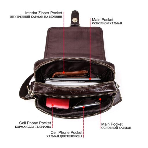 Genuine Leather Men Bags for Travel Handbag Zipper Metal Buckle Business Male Shoulder Bag