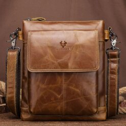 HUMERPAUL Genuine Leather Men's Shoulder Bag Vintage Cross Bags Large Capacity Male Messenger Tote Bag Travel Bolso Hombres