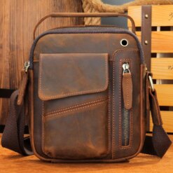 Men's Cow Leather Shoulder Bag Large Capacity Male Crossbody Bag For Men